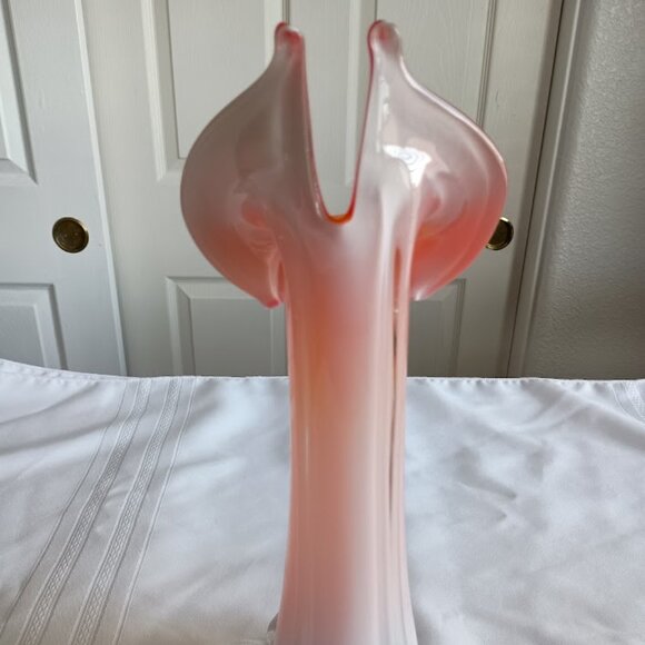 Red Orange Blown Art Glass Murano Style 12" High Vase with Square bottom - Picture 4 of 7